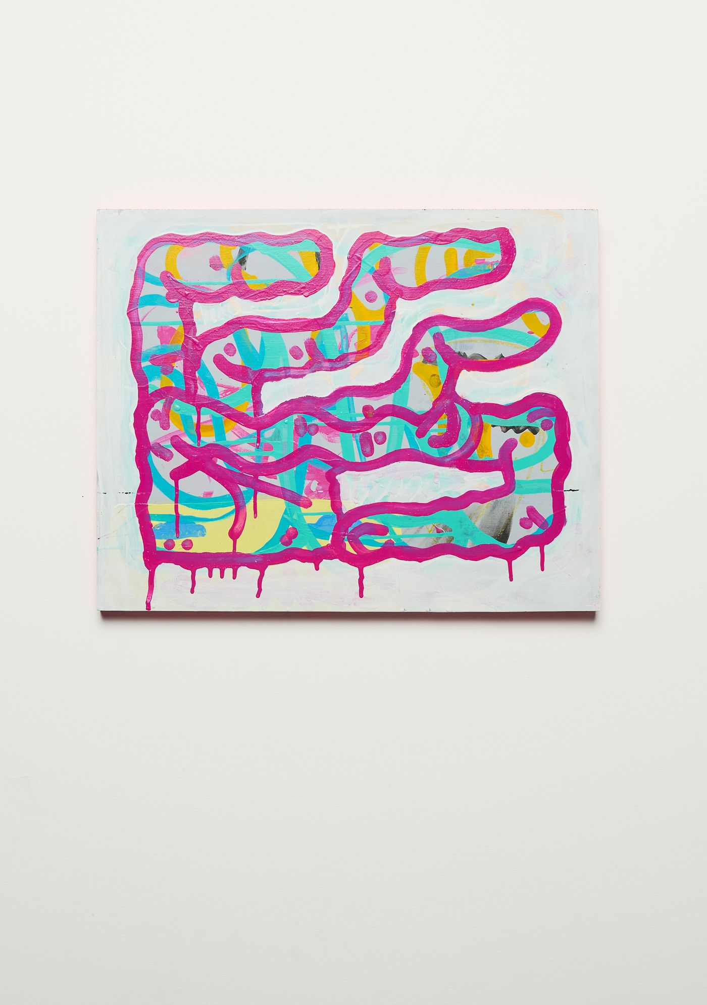 White Hole — pink outline meandering over washed-out colour, fading to white