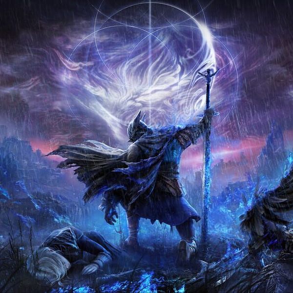 Wide Elden Ring Nightreign key art showing a knight standing over two fallen warriors under a spectral flame