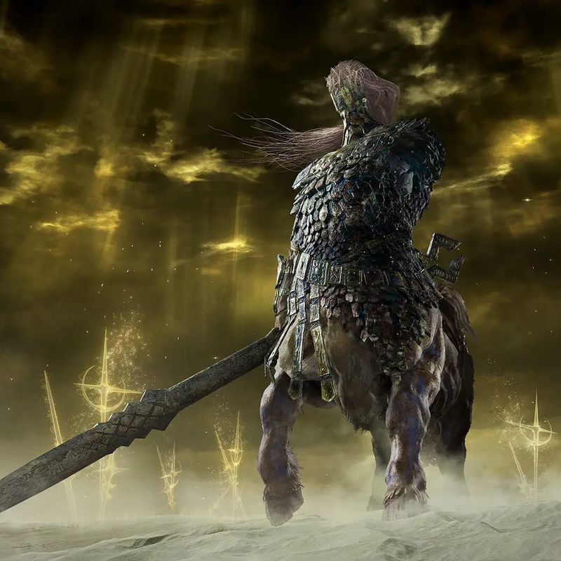 A centaur-like Nightlord stands in golden light surrounded by runic sigils in Elden Ring Nightreign