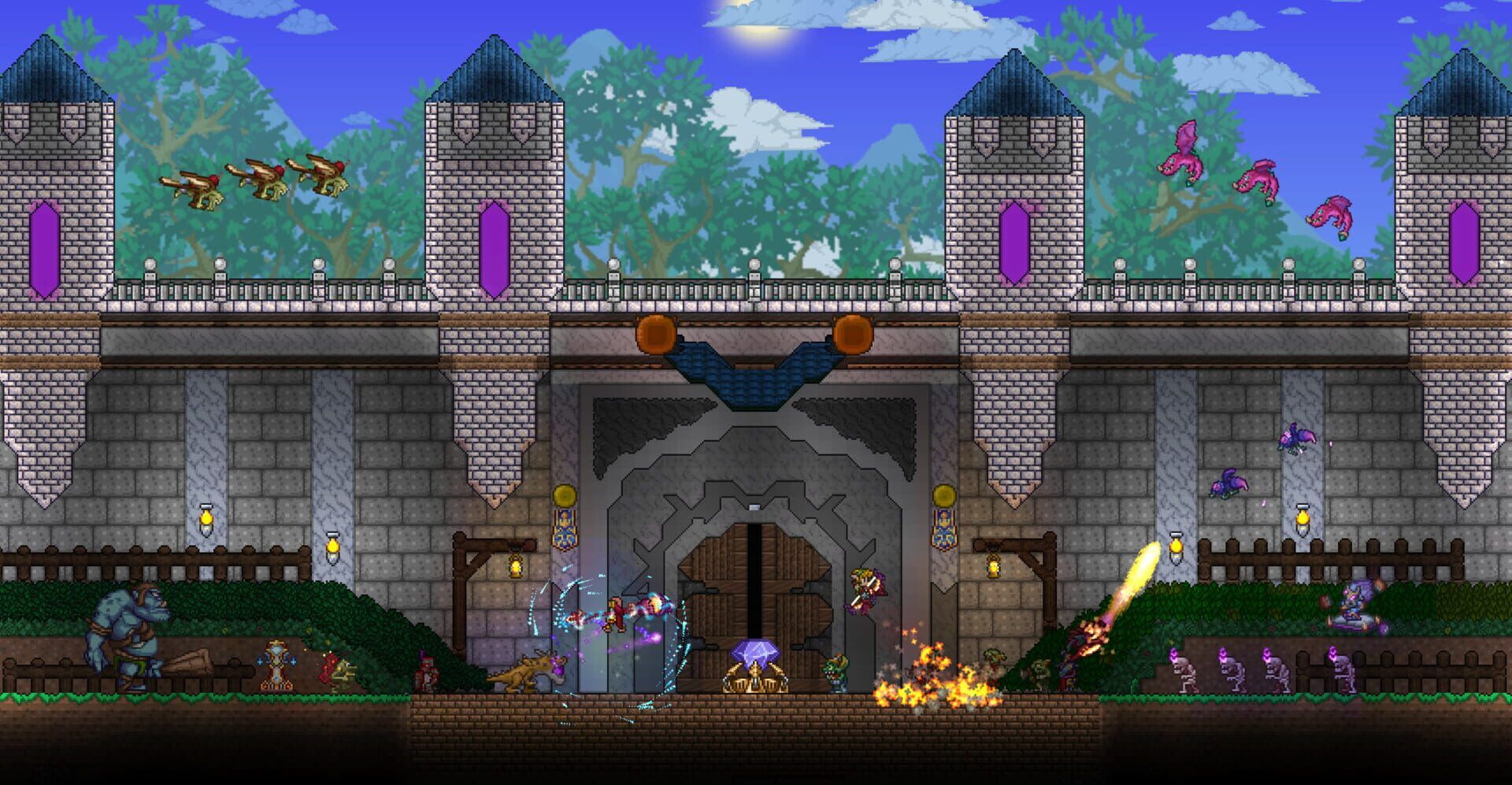 Player defending a stone fortress against flying enemies