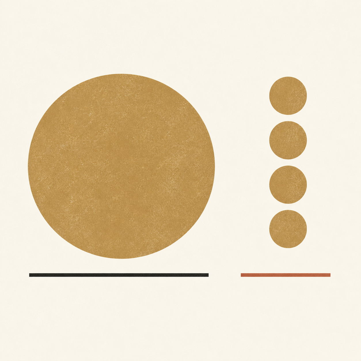 One large gold circle beside smaller equal circles, representing fractional Britannia coin sizes.