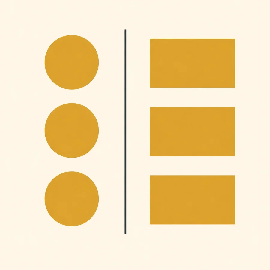 Gold circles on one side and gold bars on the other, representing coins versus bars.
