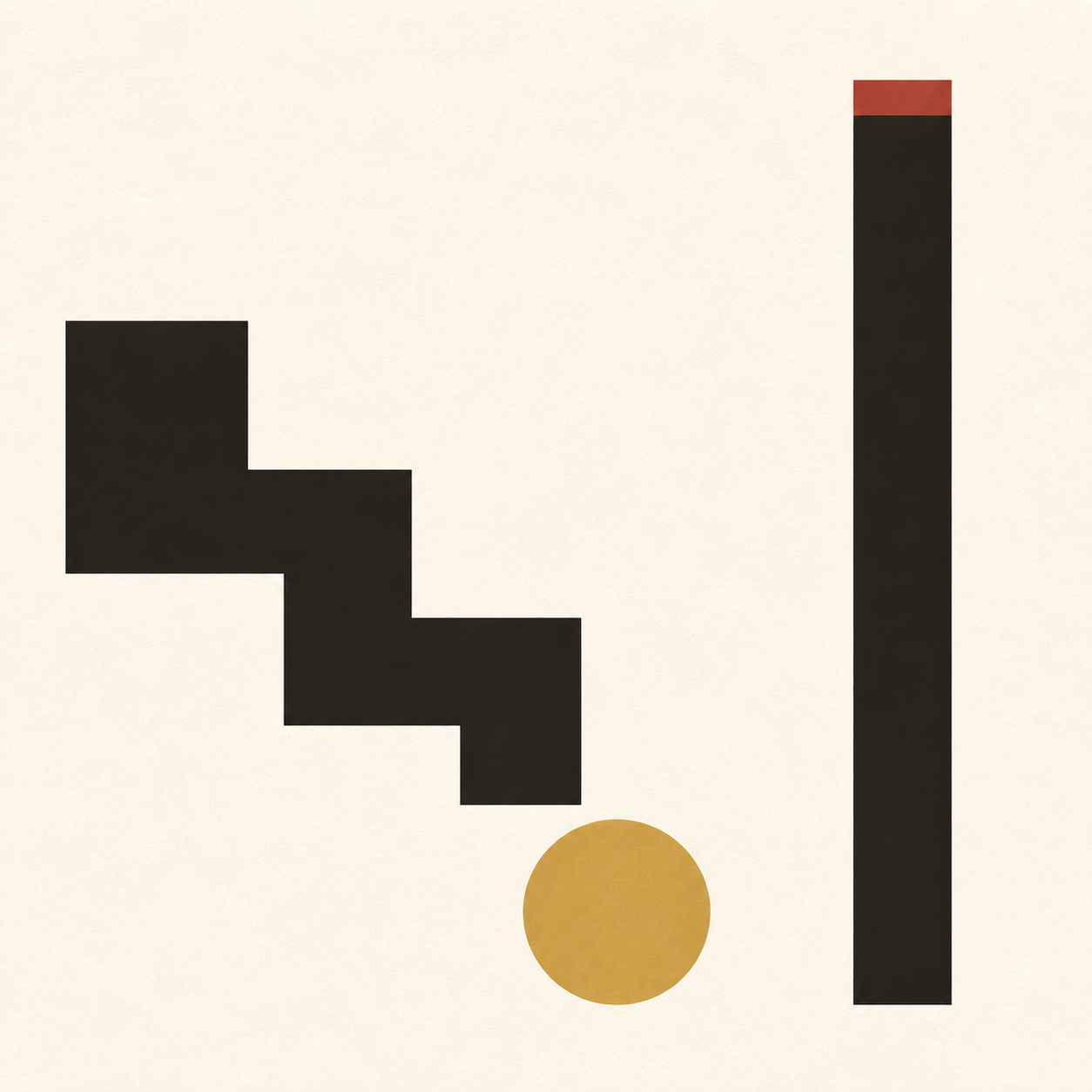 A gold circle descending across stepped blocks beside a rising dark column, representing gold falling as geopolitical pressure increased.