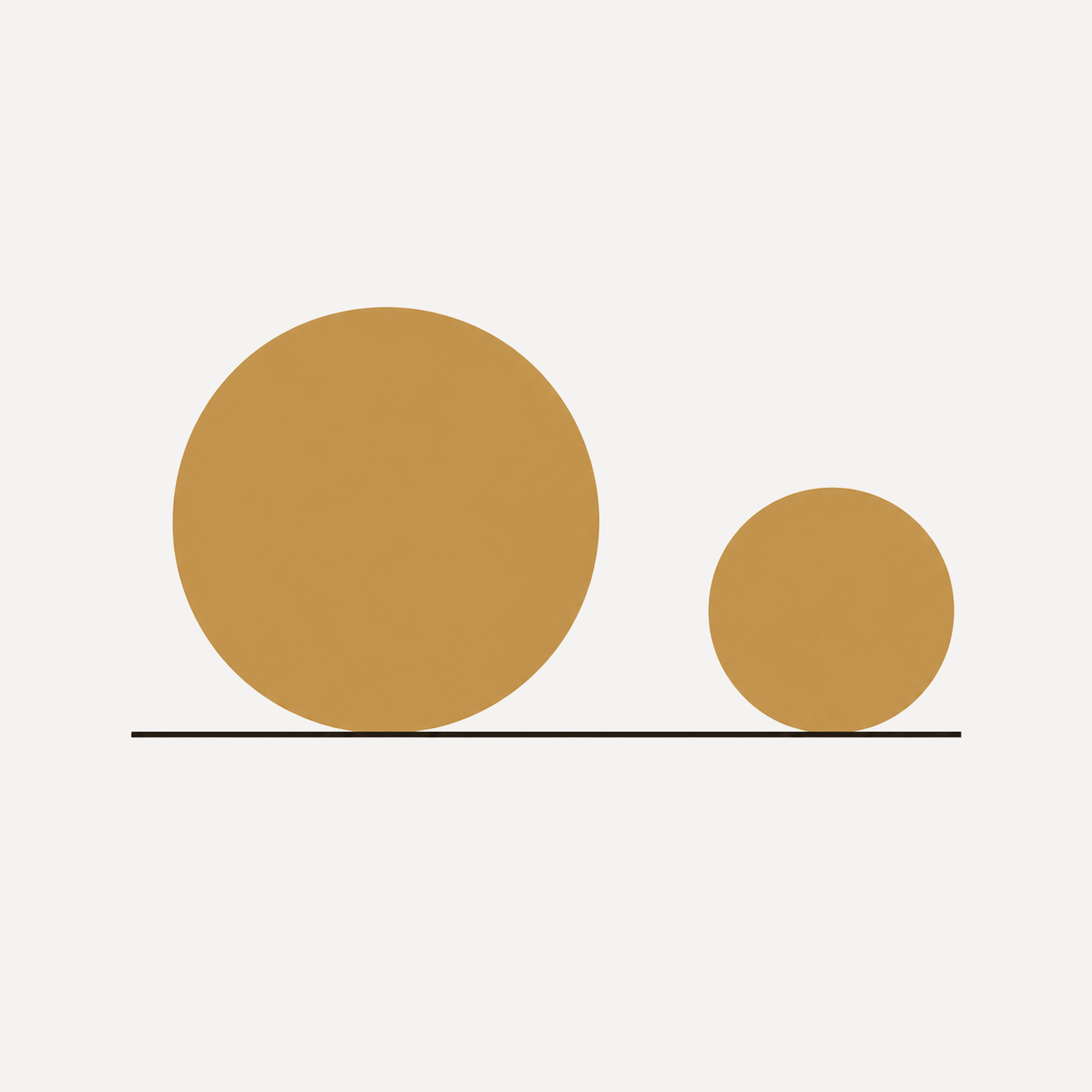 Two differently sized gold circles balanced on one baseline, representing full and half Sovereign formats