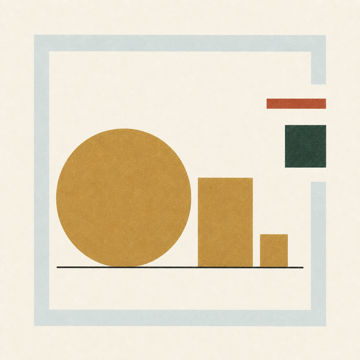 A gold circle surrounded by simple foundational shapes, representing an introduction to gold.
