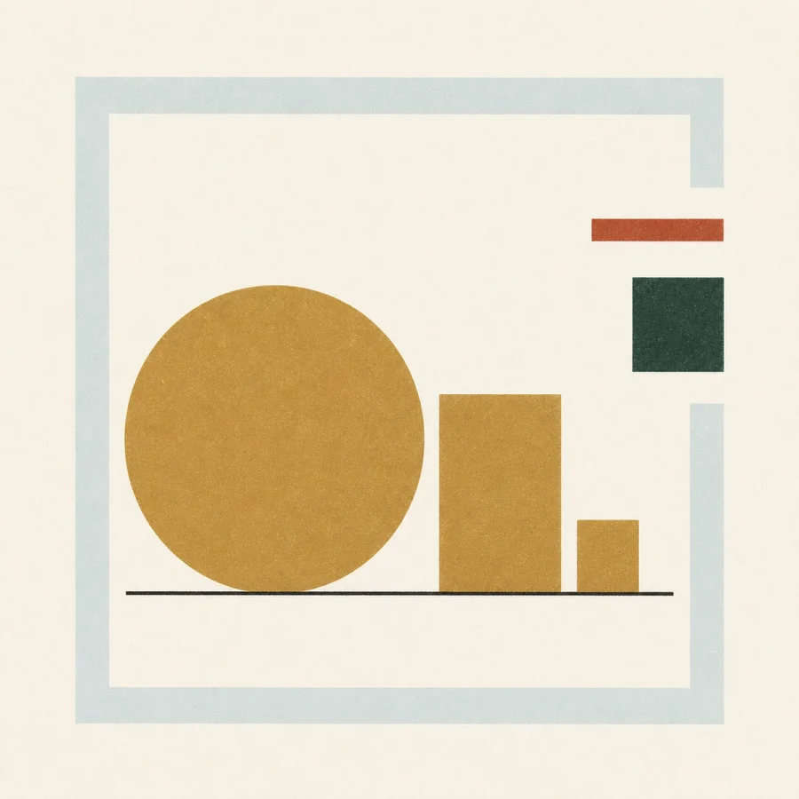 A gold circle surrounded by simple foundational shapes, representing an introduction to gold.