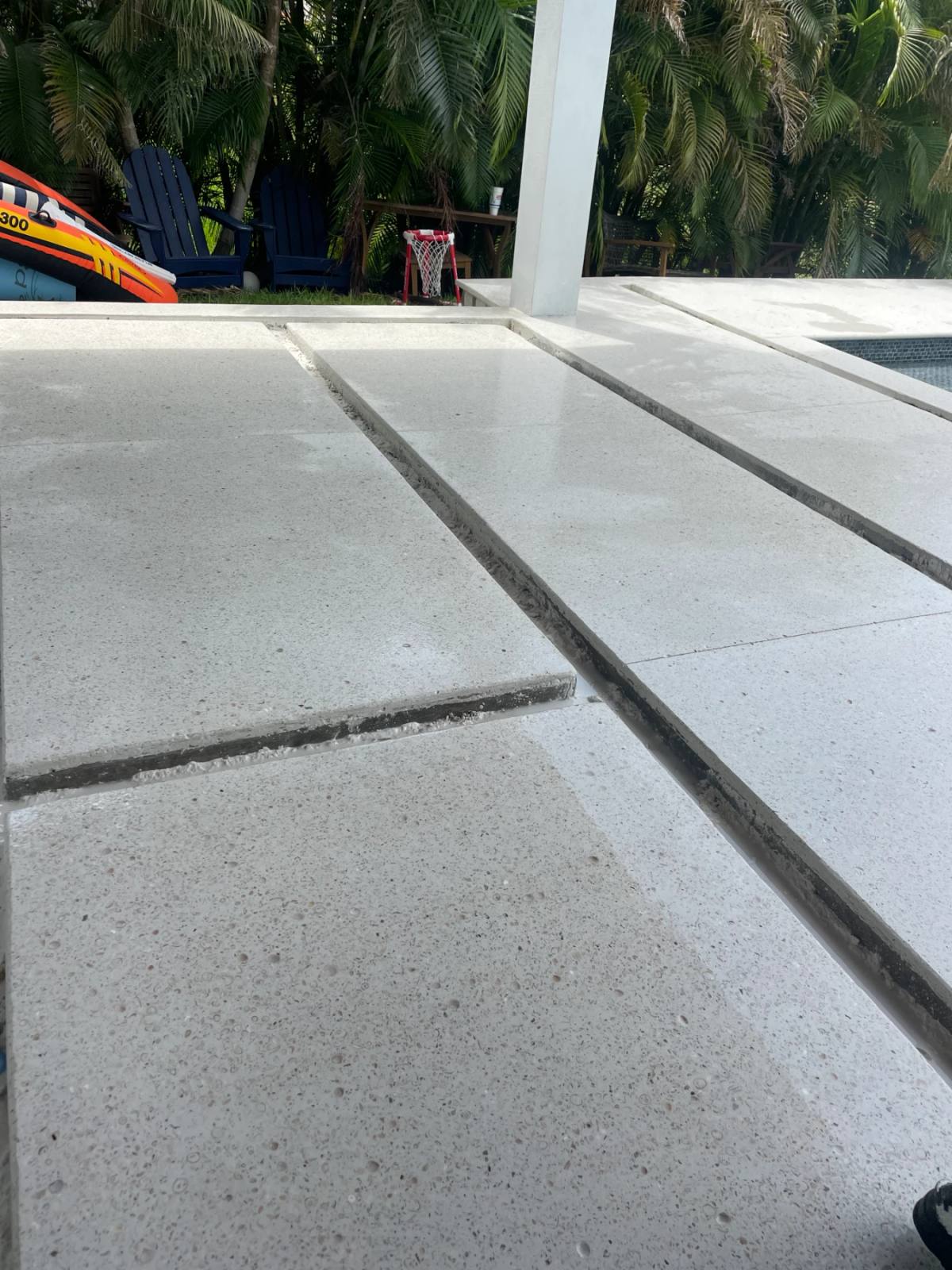 A polished Shellcrete deck divided into large panels by control joints