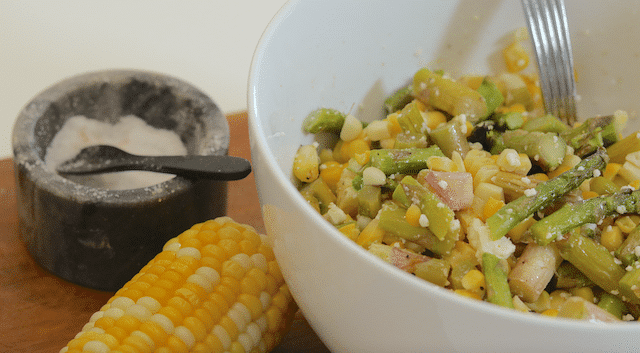 asparagus corn feta salad
