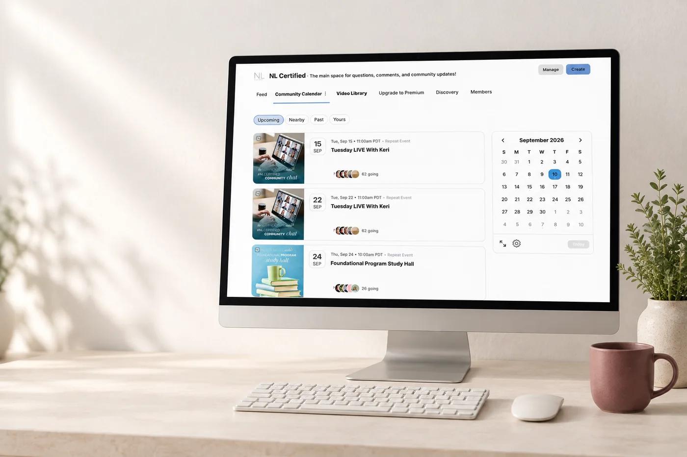 The NL Certified community calendar on a desktop computer