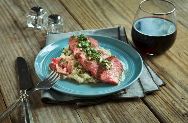 Flank Steak with Chimichurri Sauce and Mashed Cauliflower