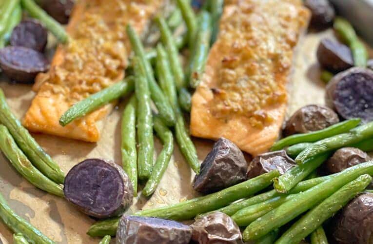 sheet pan salmon purple potatoes|Sheet pan Dijon Walnut Crusted Almond With Purple Potatoes String Beans