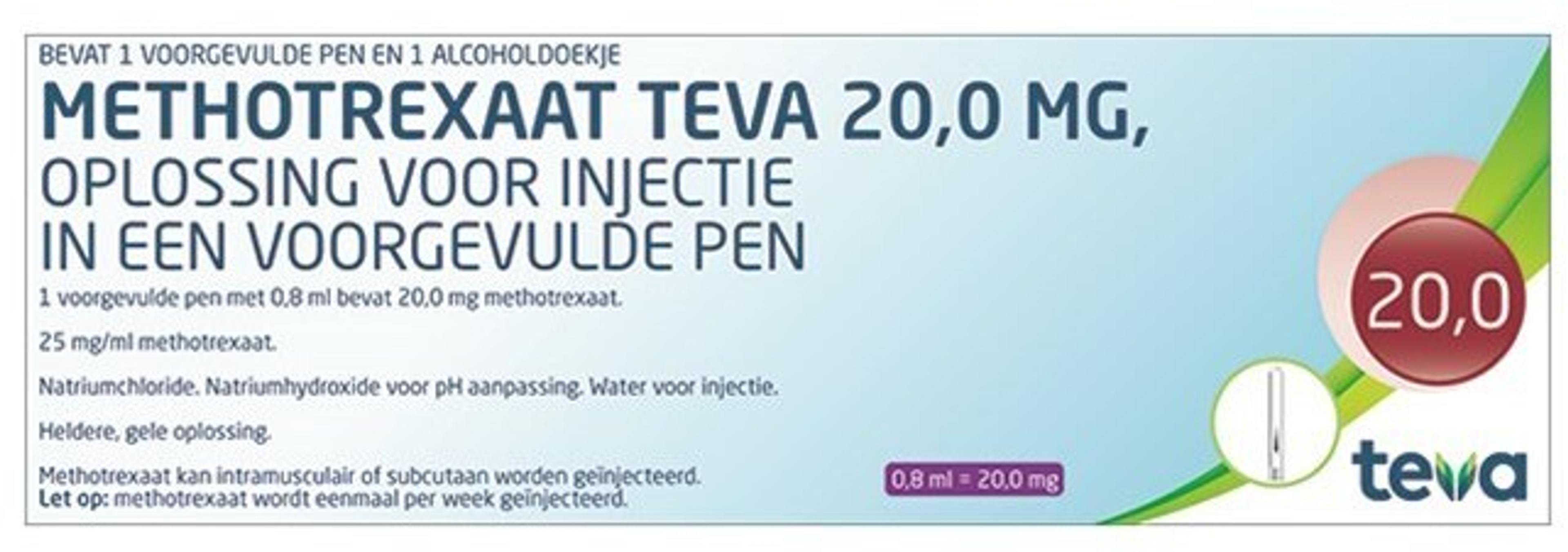Methotrexaat Teva Injvls 20,0mg/0,8ml(25mg/ml)pen