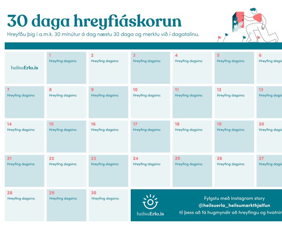 30 daga hreyfiáskorun. September. dagatal