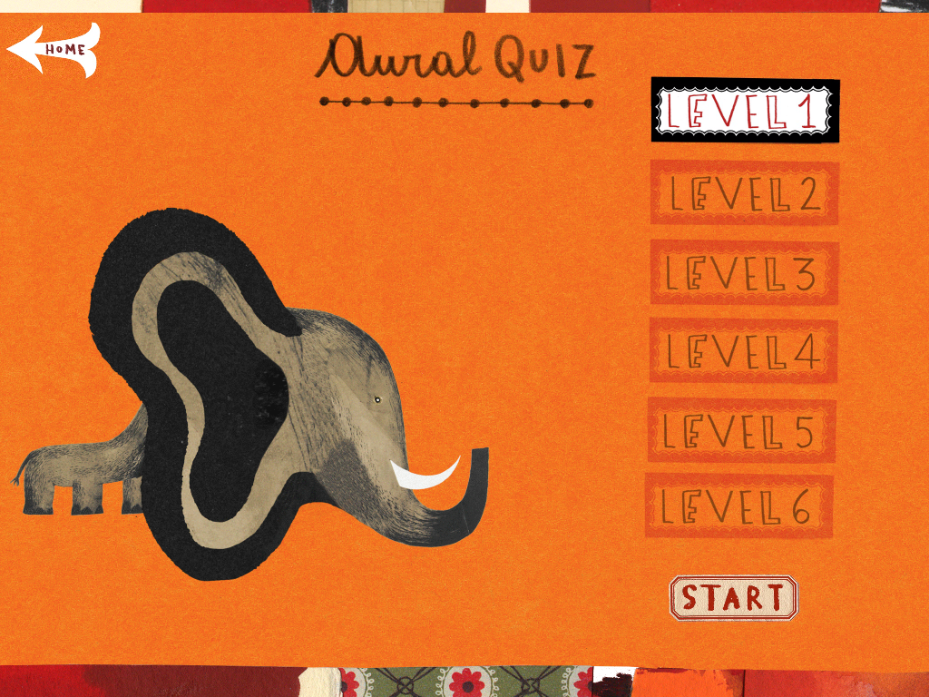 Aural quiz levels screen