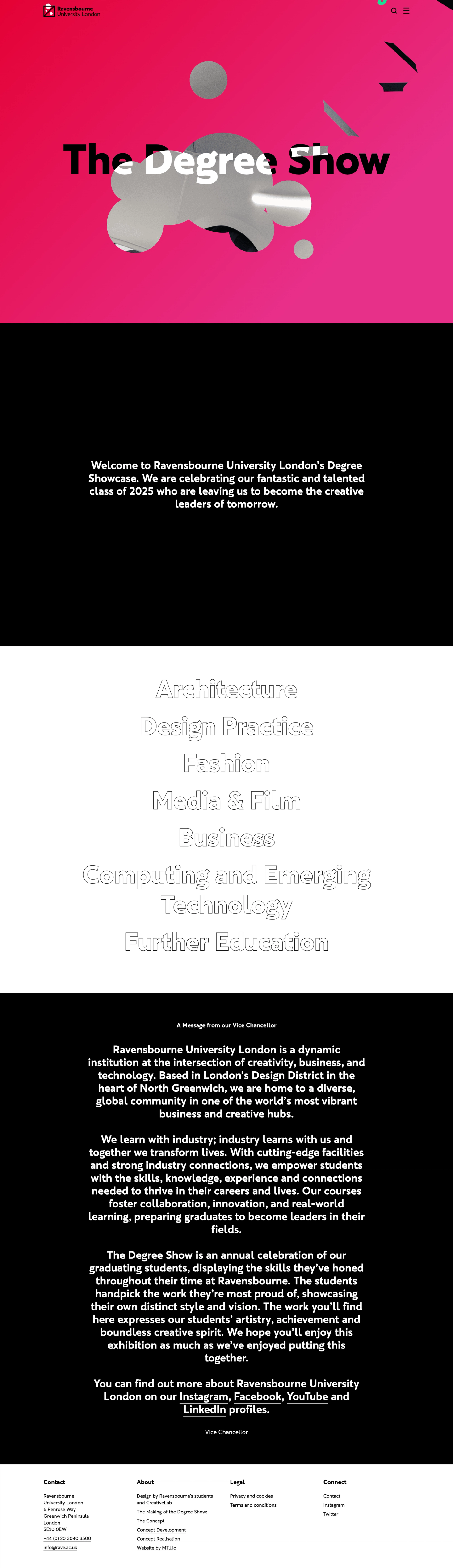 Ravensbourne website homepage grab