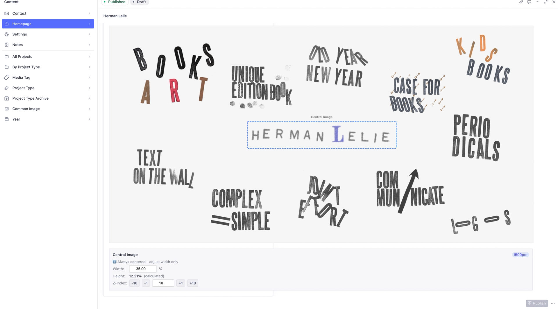 Interface for website homepage layout editor