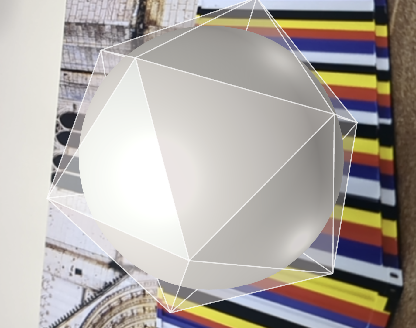 Purple sphere with containing wireframe icosahedrons