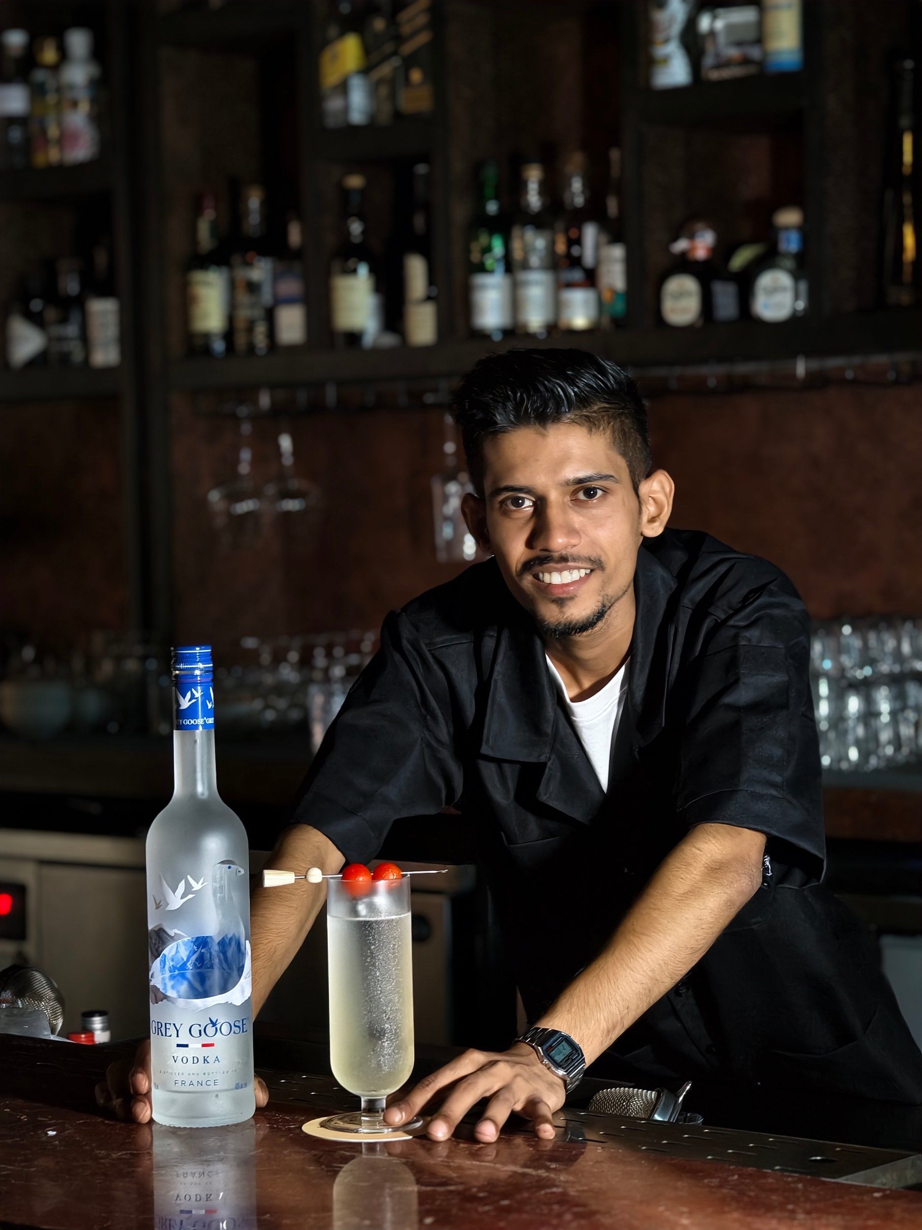With the bottle