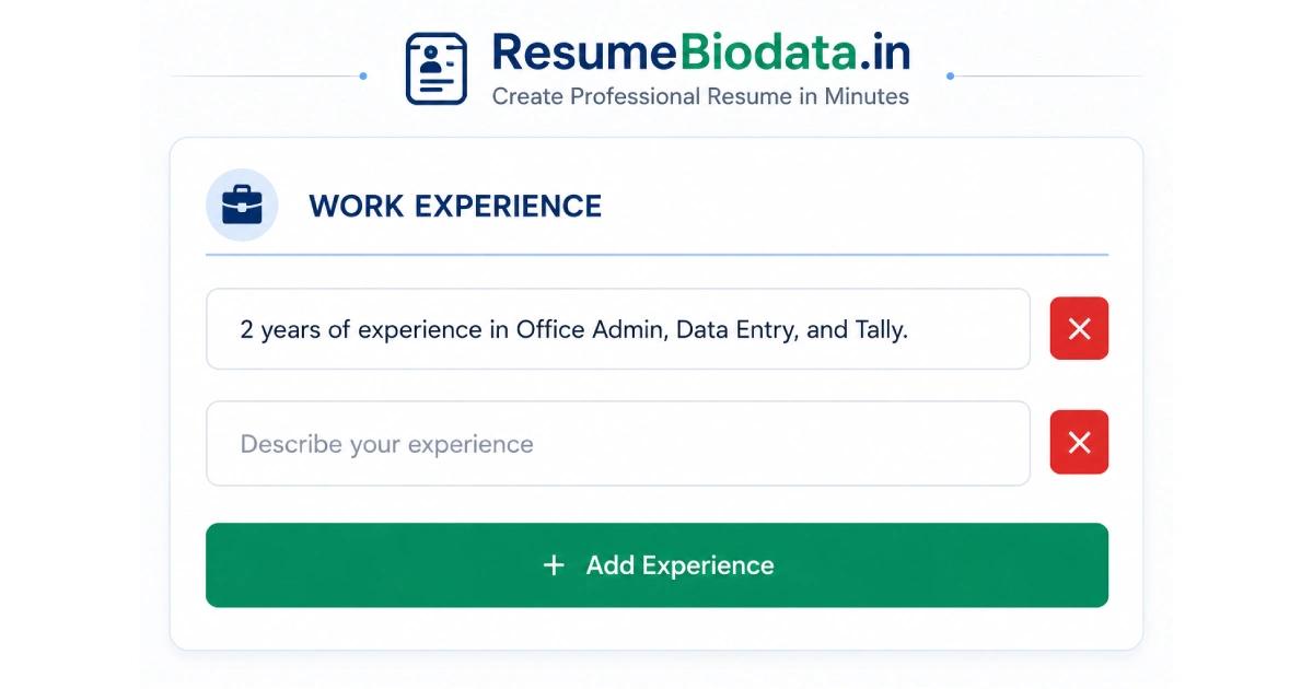 How to add work experience in resumebiodata.in online resume builder