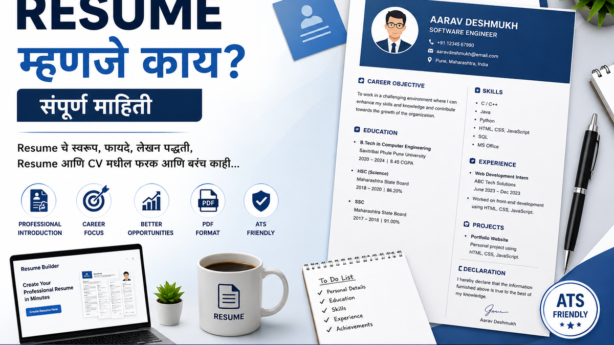 Resume म्हणजे काय? Professional Resume Format, Resume Builder आणि ATS Friendly Resume Guide in Marathi
