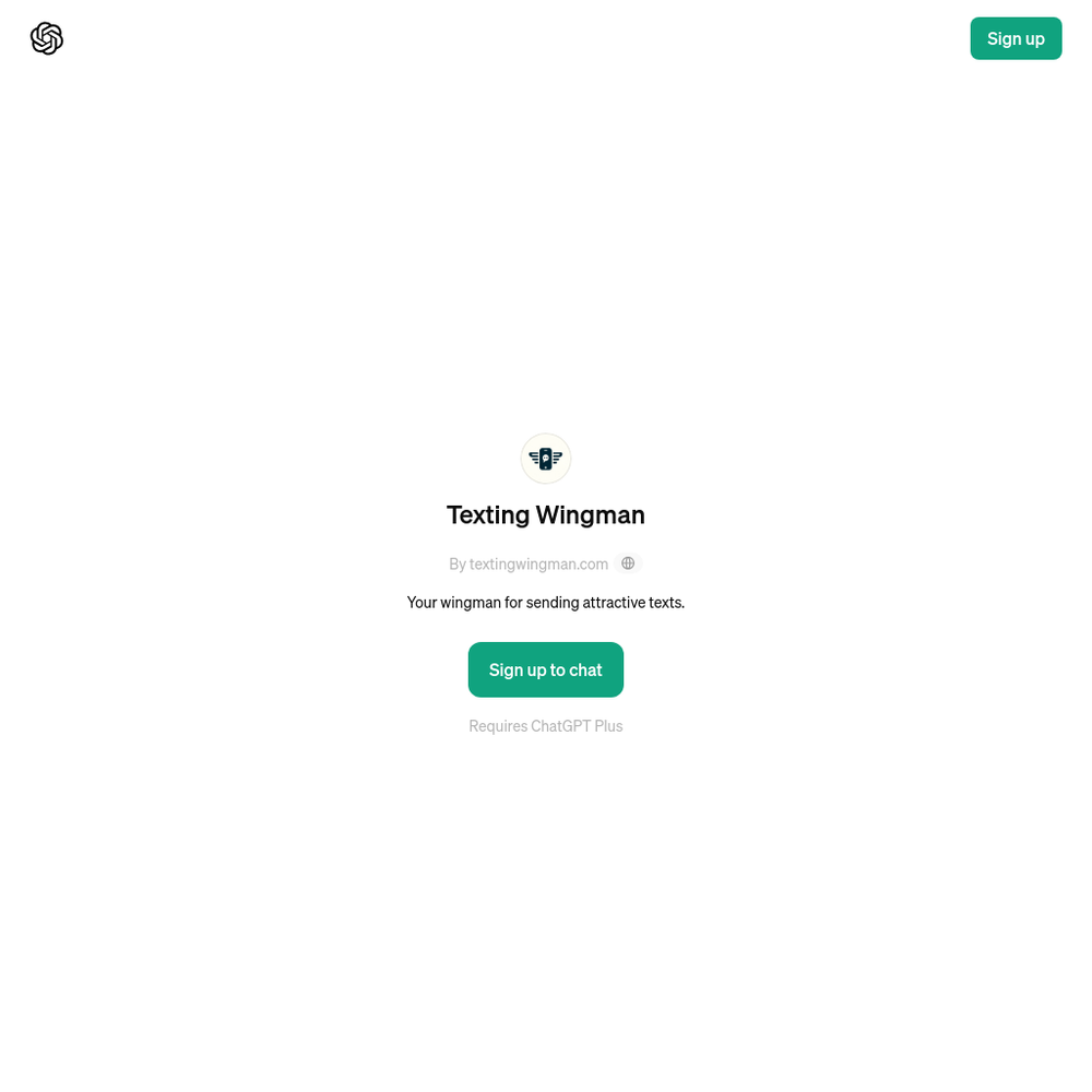 Texting Wingman website screenshot Texting Wingman website screenshot