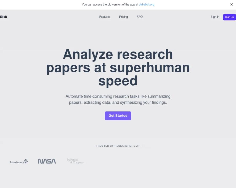 Elicit website screenshot Elicit website screenshot