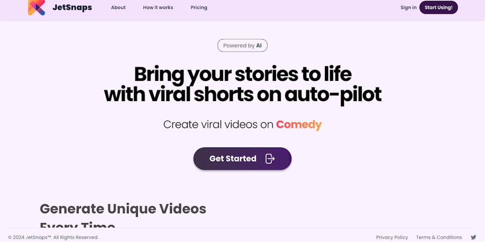JetSnaps - Make 100 shorts in minutes. website screenshot JetSnaps - Make 100 shorts in minutes. website screenshot