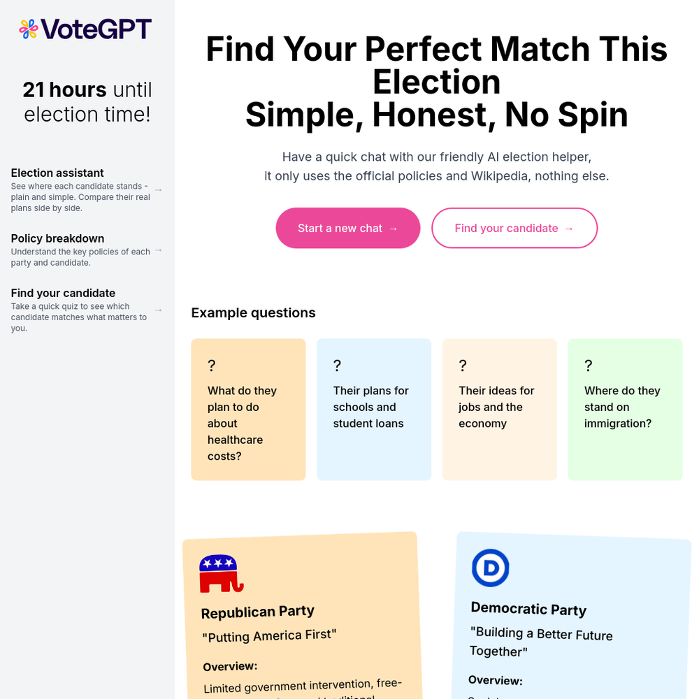 VoteGPT website screenshot VoteGPT website screenshot