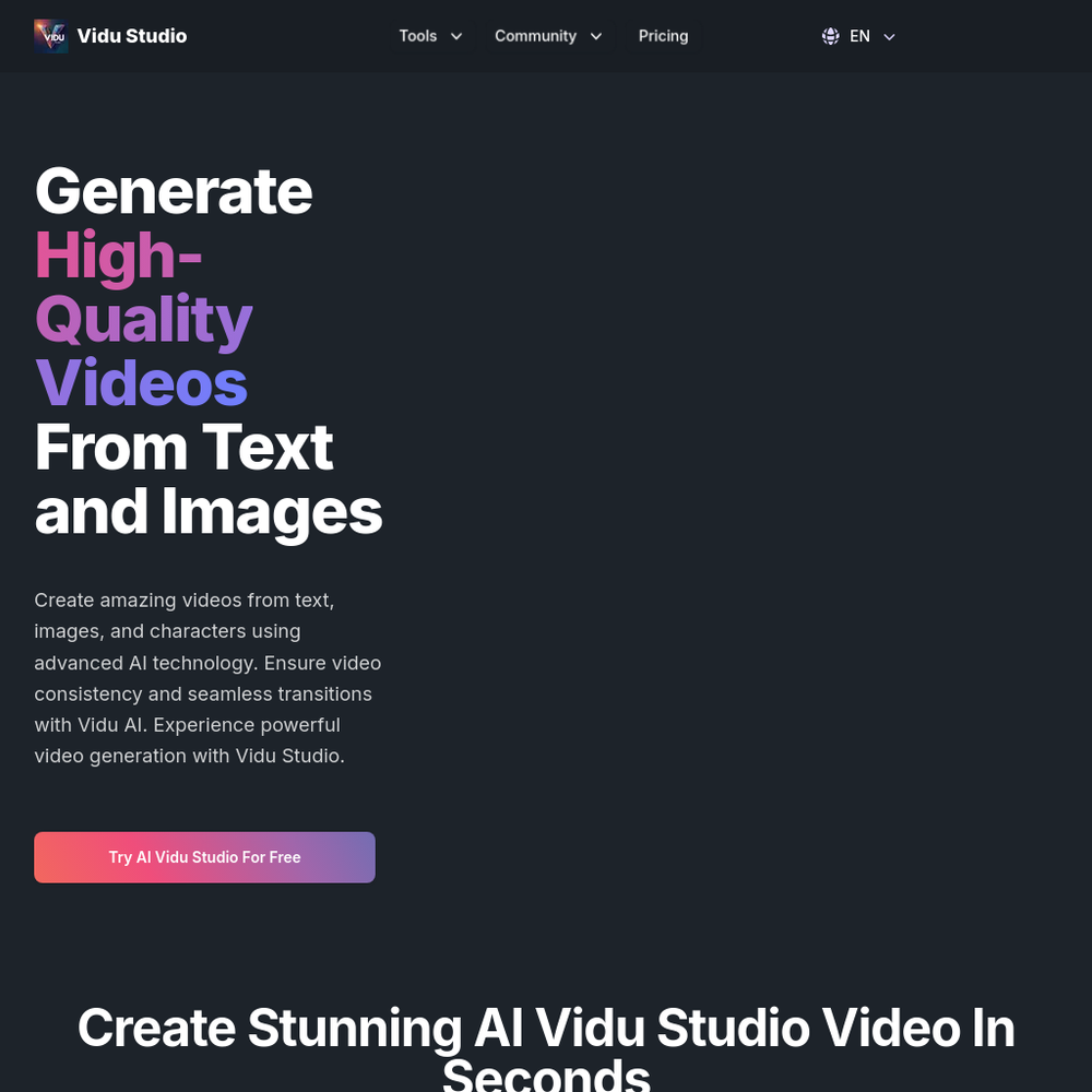 Vidu Studio website screenshot Vidu Studio website screenshot