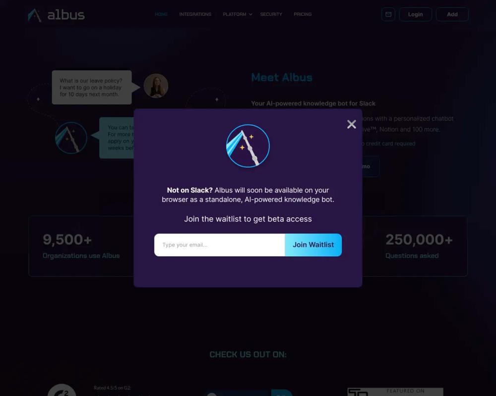Albus website screenshot Albus website screenshot
