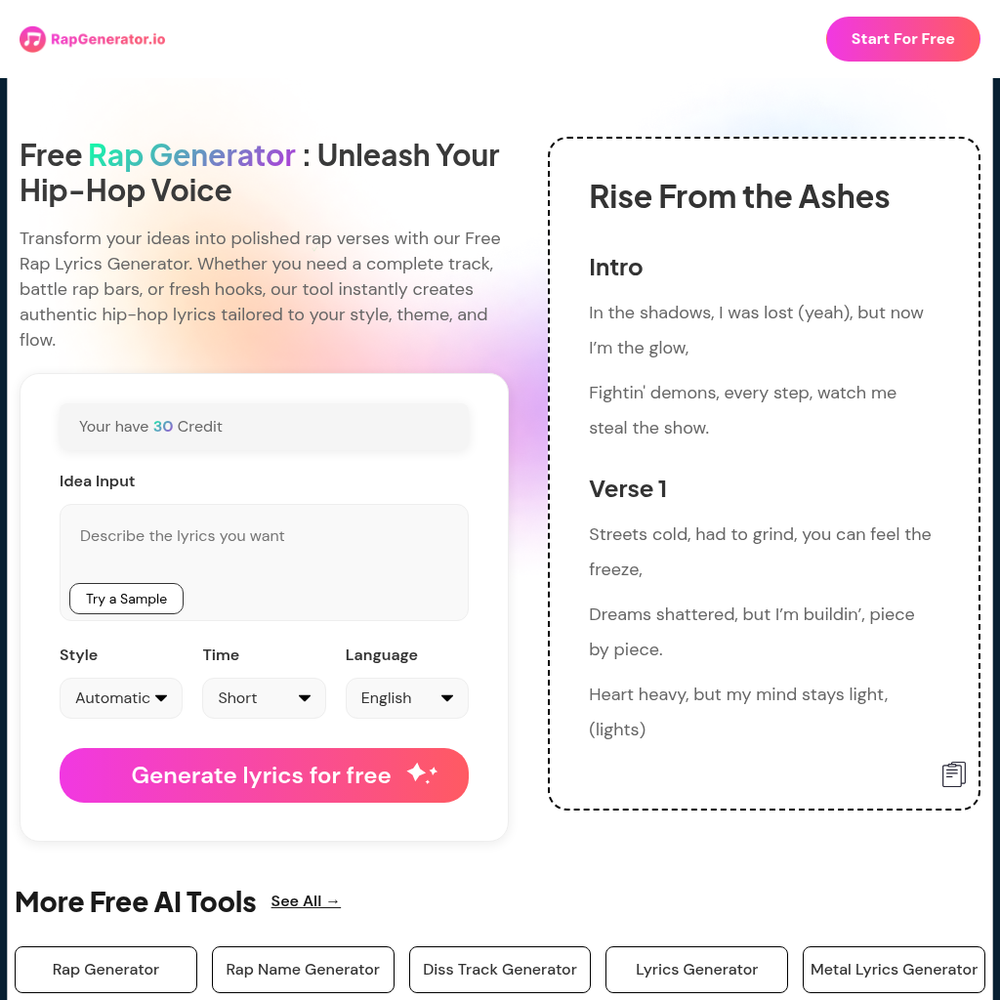Free Rap Generator website screenshot Free Rap Generator website screenshot