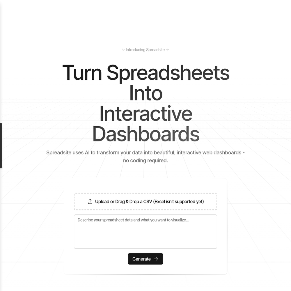 Spreadsite website screenshot Spreadsite website screenshot