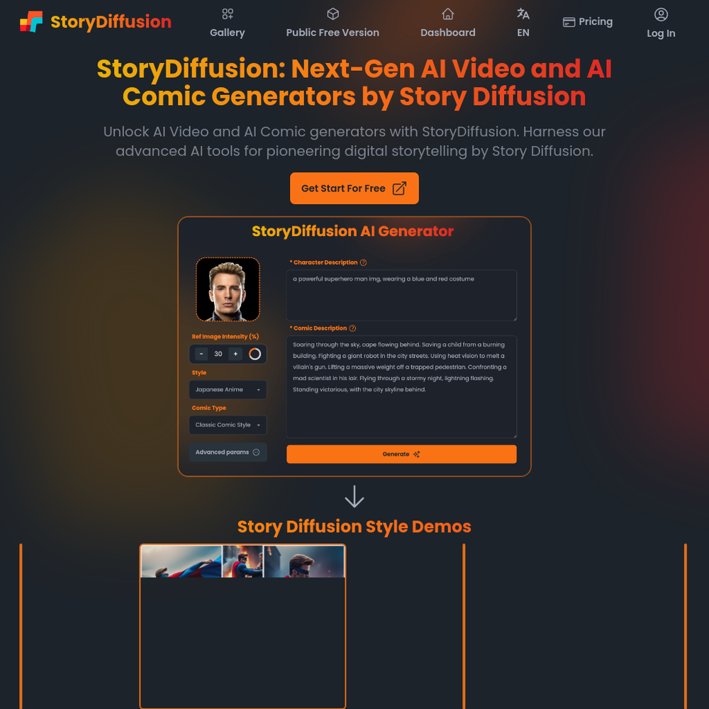 Story Diffusion website screenshot Story Diffusion website screenshot