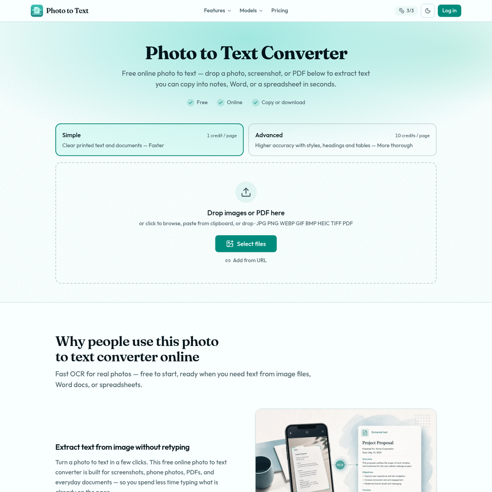 Photo to Text AI website screenshot Photo to Text AI website screenshot
