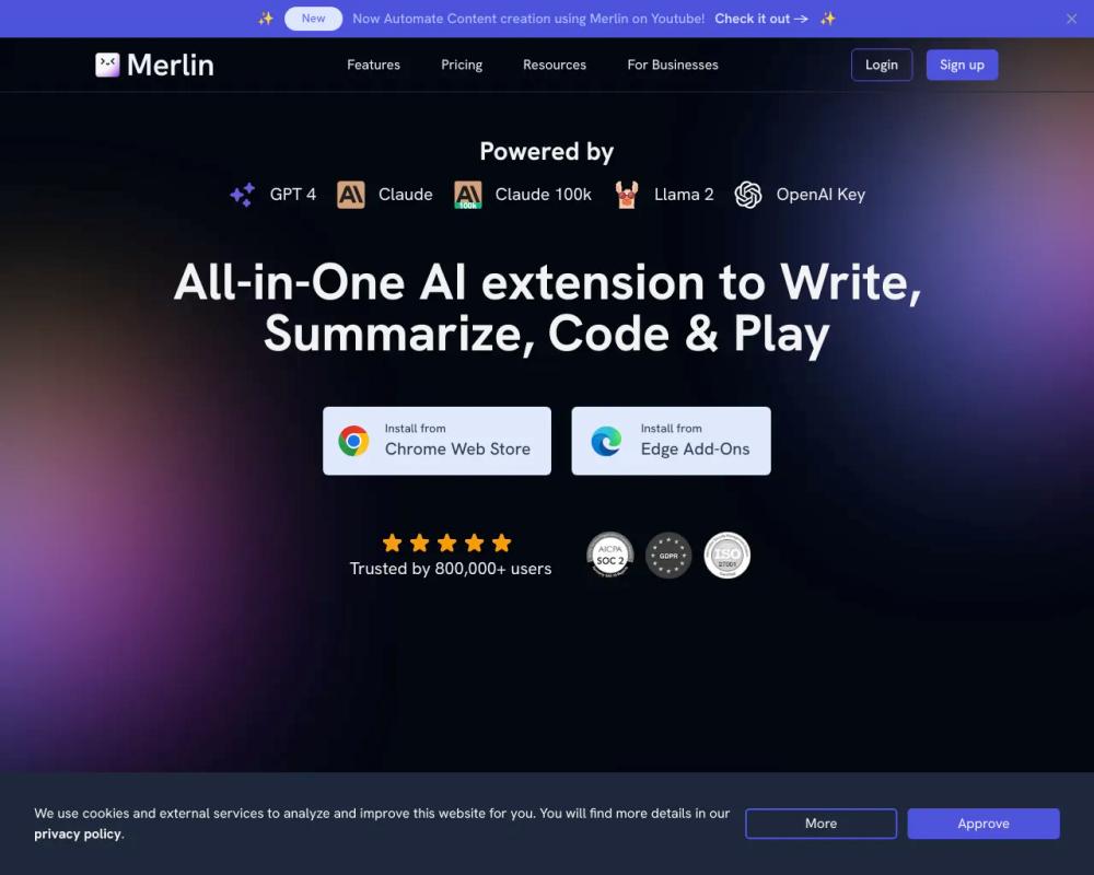 Merlin website screenshot Merlin website screenshot