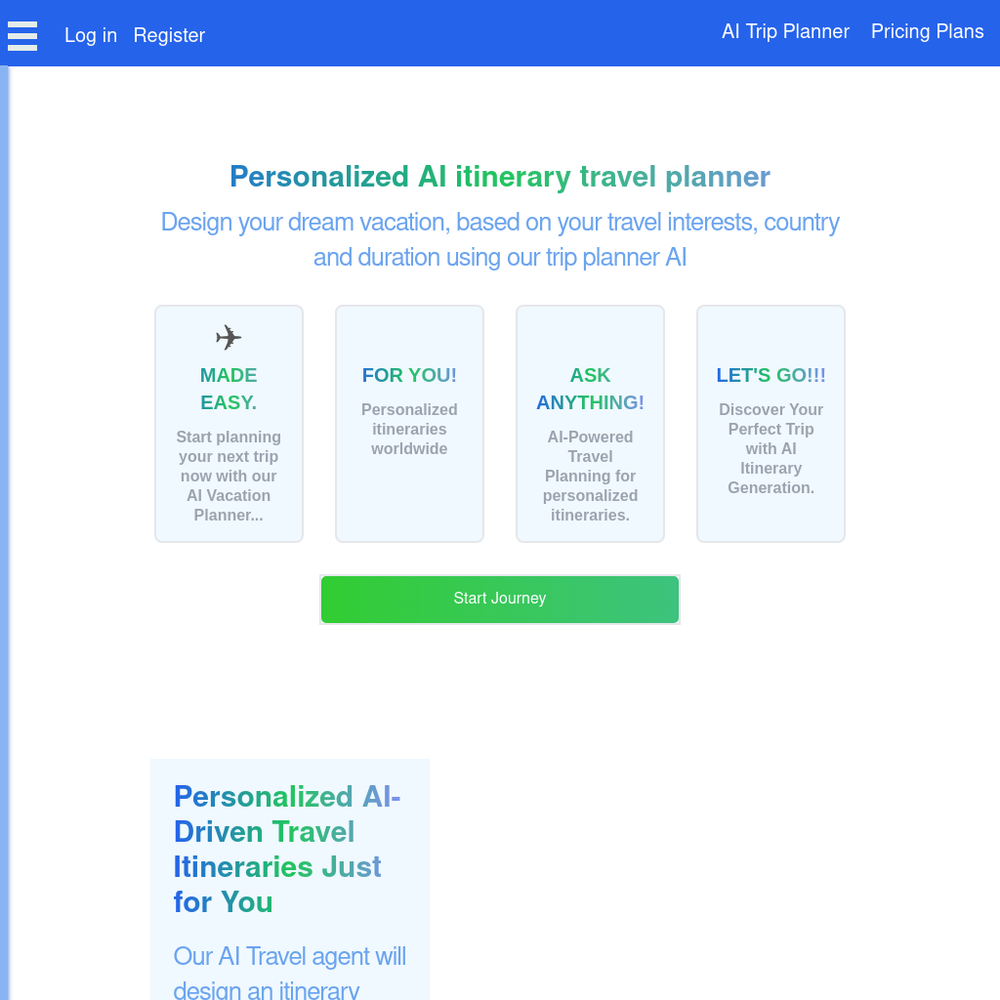AI Trip Planner website screenshot AI Trip Planner website screenshot
