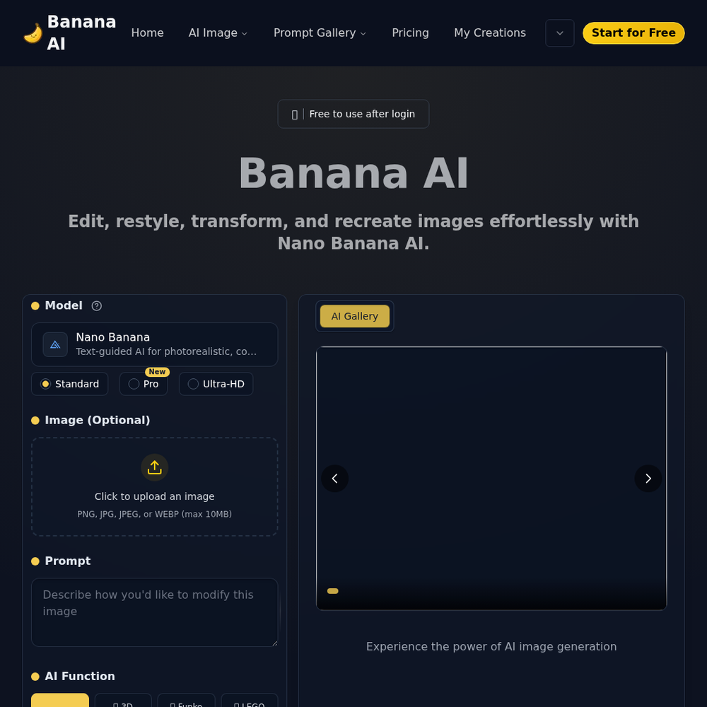 Banana AI website screenshot Banana AI website screenshot