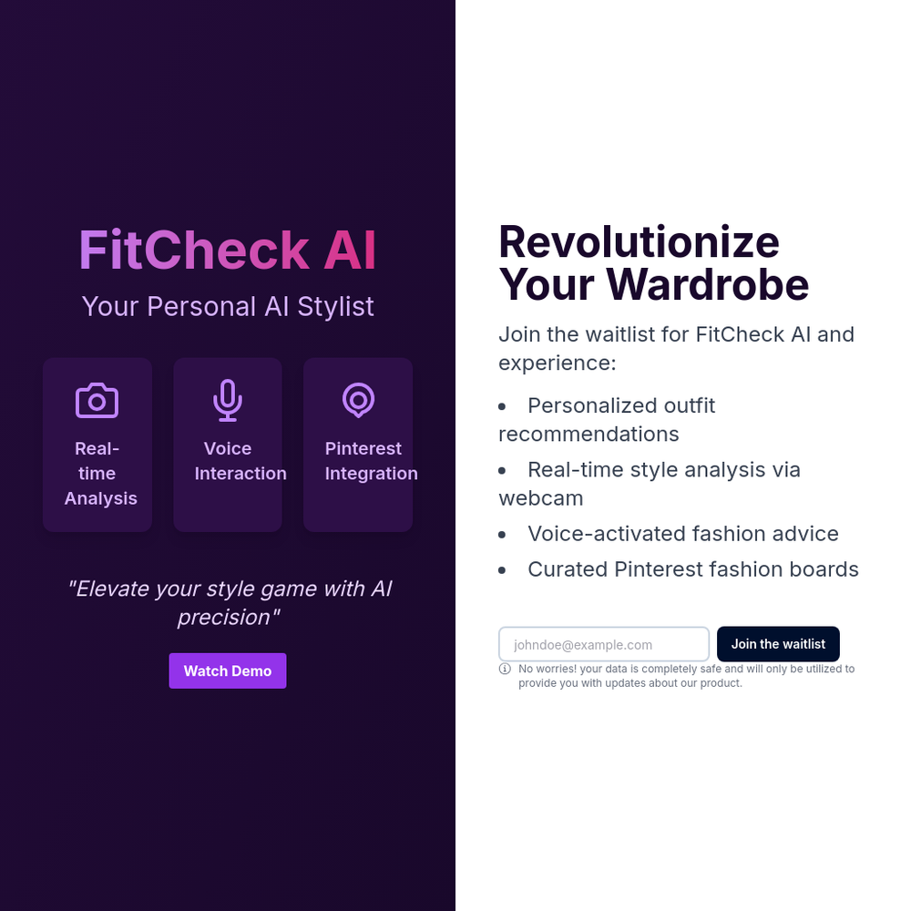 Fitcheck AI website screenshot Fitcheck AI website screenshot