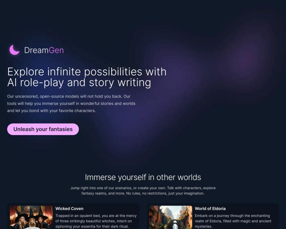 DreamGen website screenshot DreamGen website screenshot