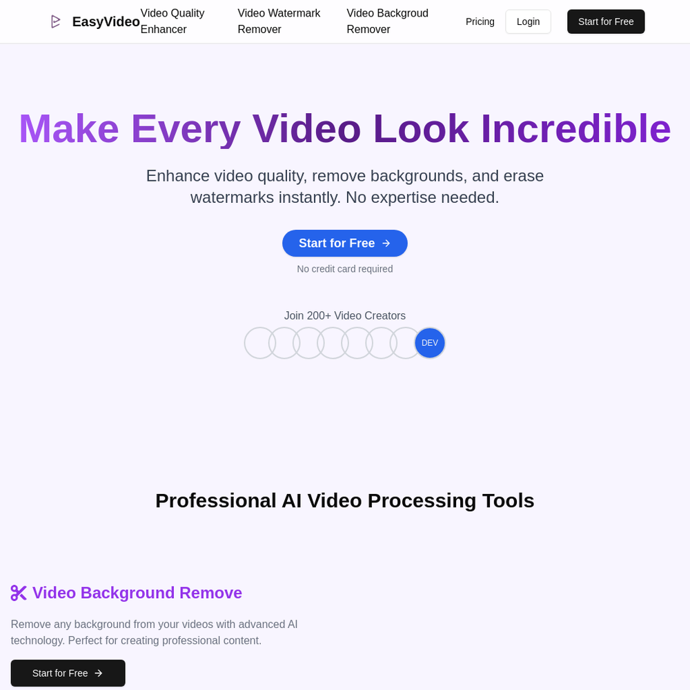 EasyVideo website screenshot EasyVideo website screenshot