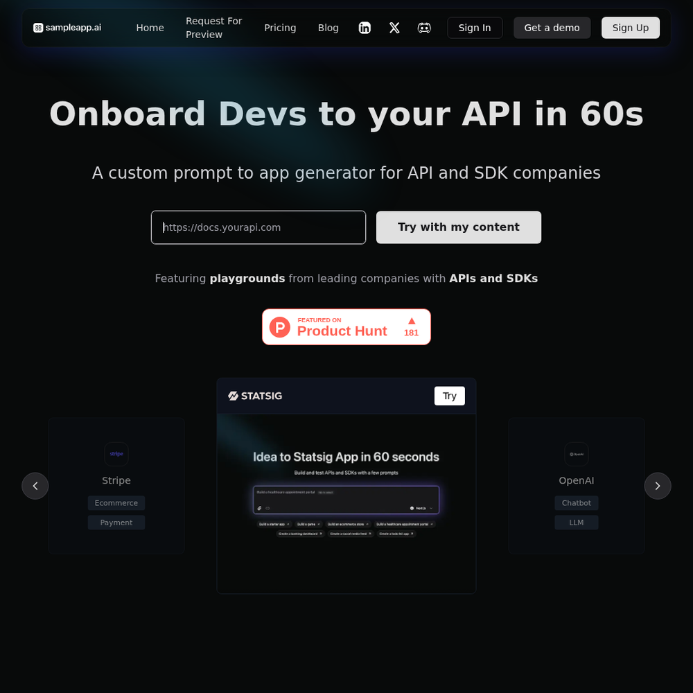SampleApp.AI website screenshot SampleApp.AI website screenshot