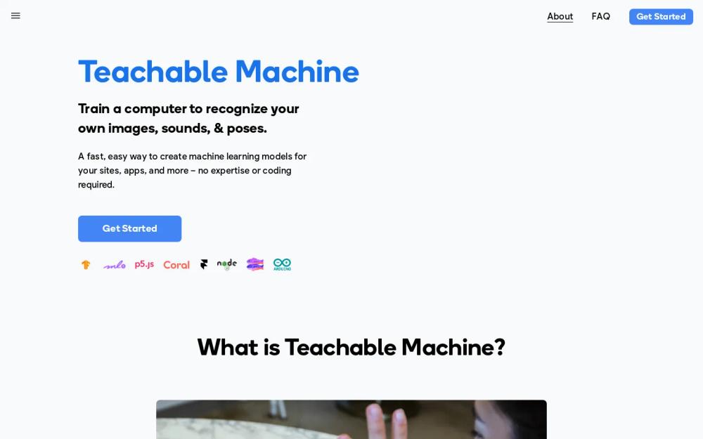 Teachable Machine website screenshot Teachable Machine website screenshot