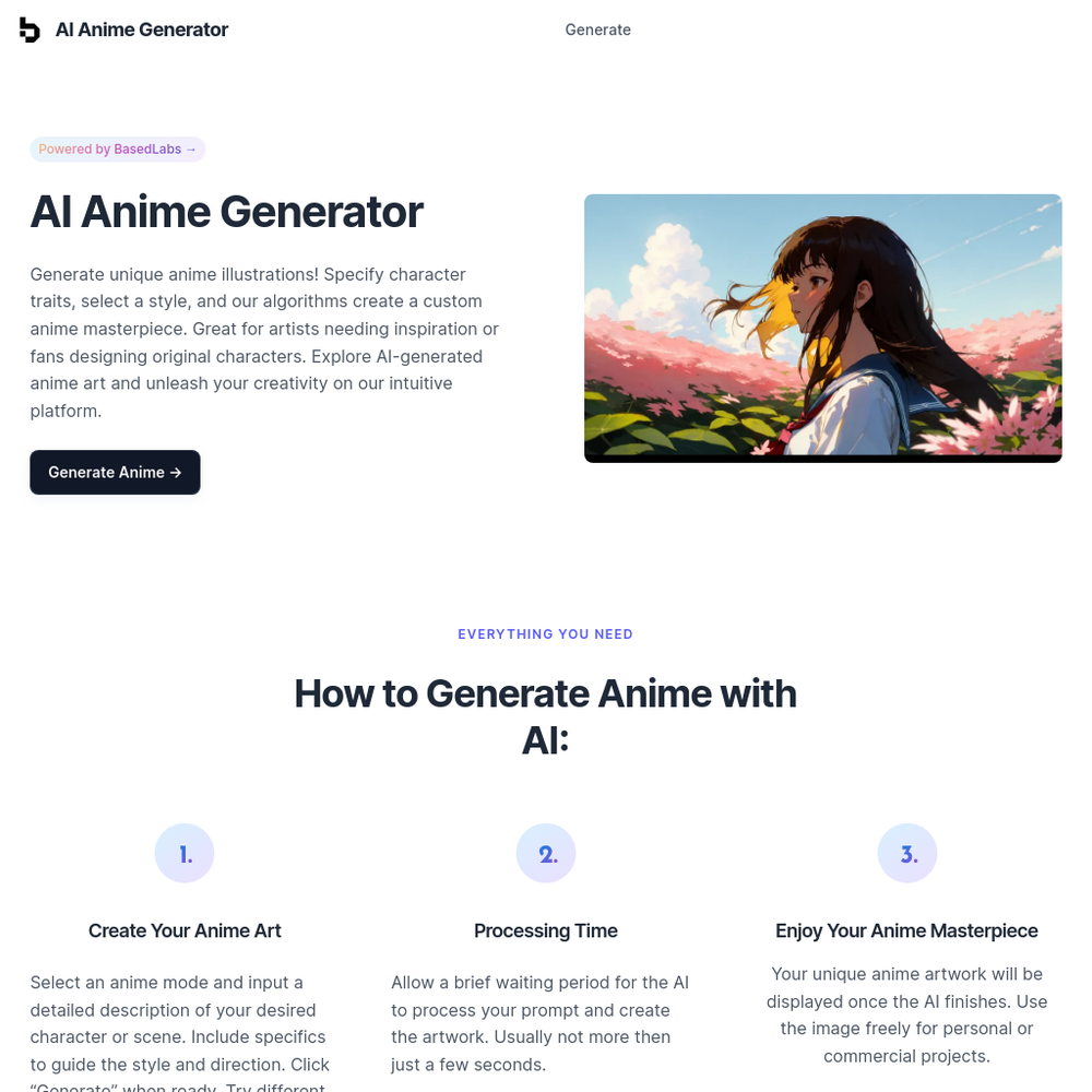 AI Anime Generator website screenshot AI Anime Generator website screenshot