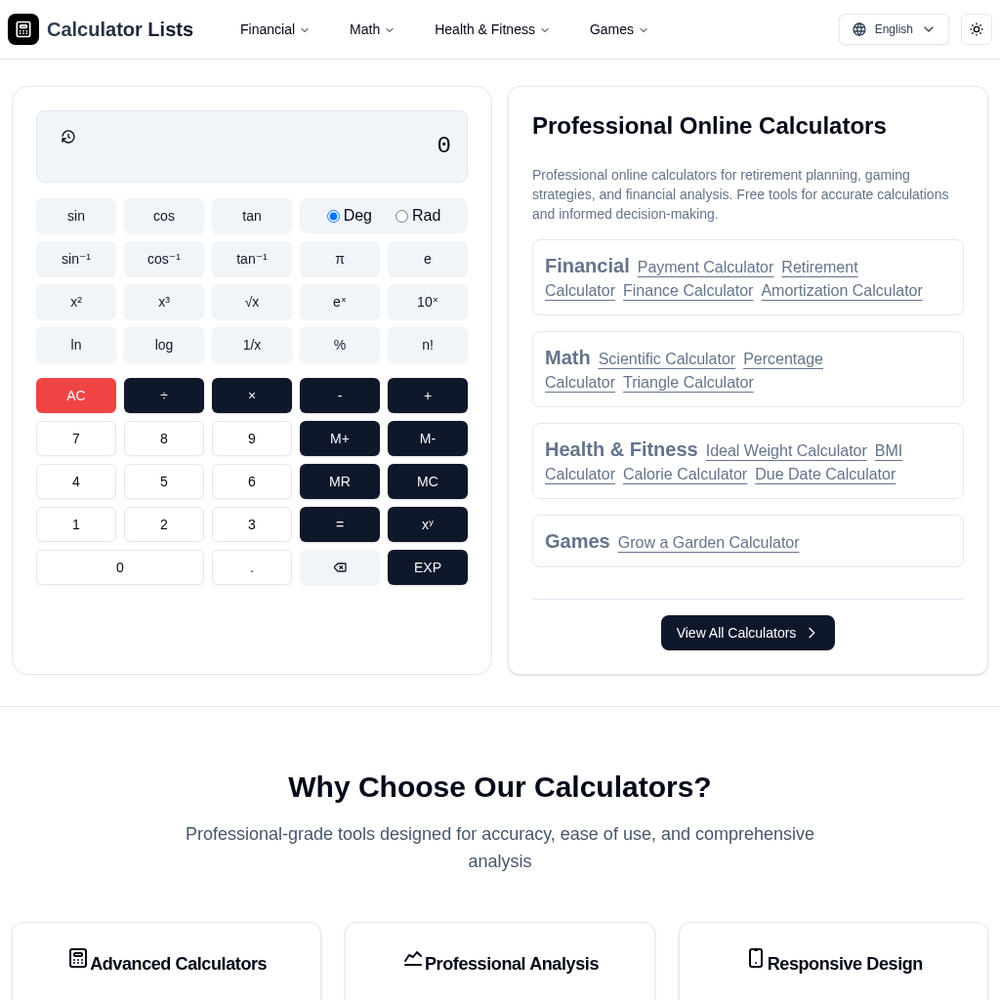 CalculatorLists website screenshot CalculatorLists website screenshot