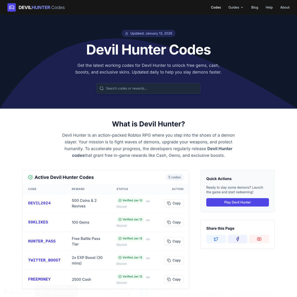 Devil Hunter website screenshot Devil Hunter website screenshot