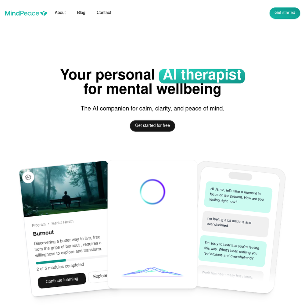MindPeace website screenshot MindPeace website screenshot
