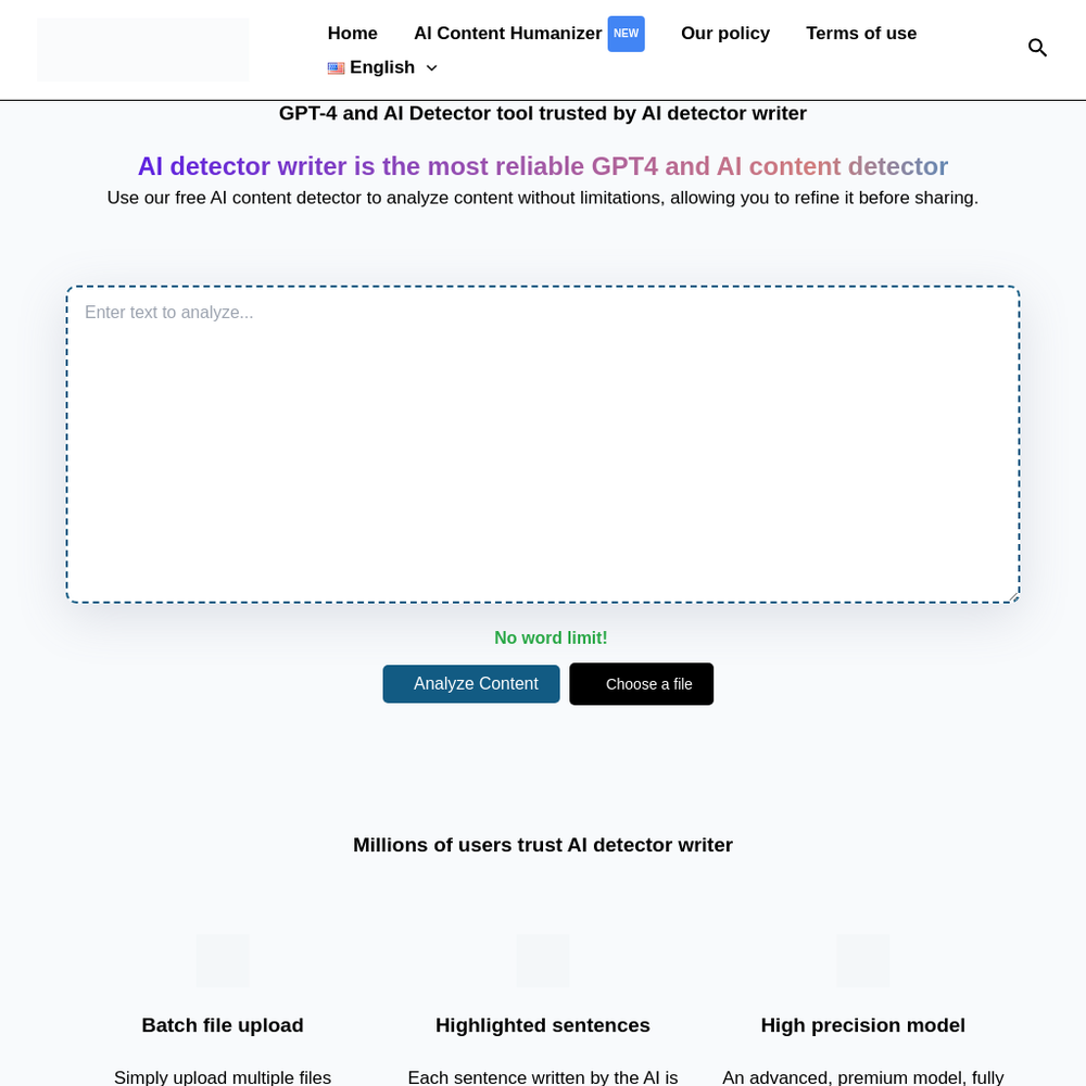 AI Detector website screenshot AI Detector website screenshot