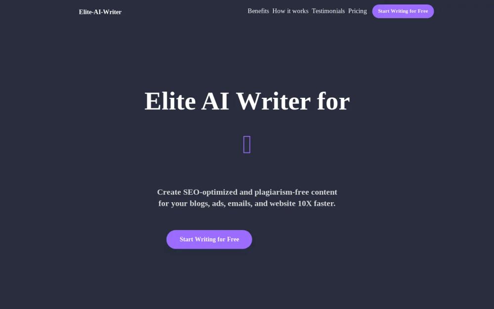 Elite AI Writer website screenshot Elite AI Writer website screenshot