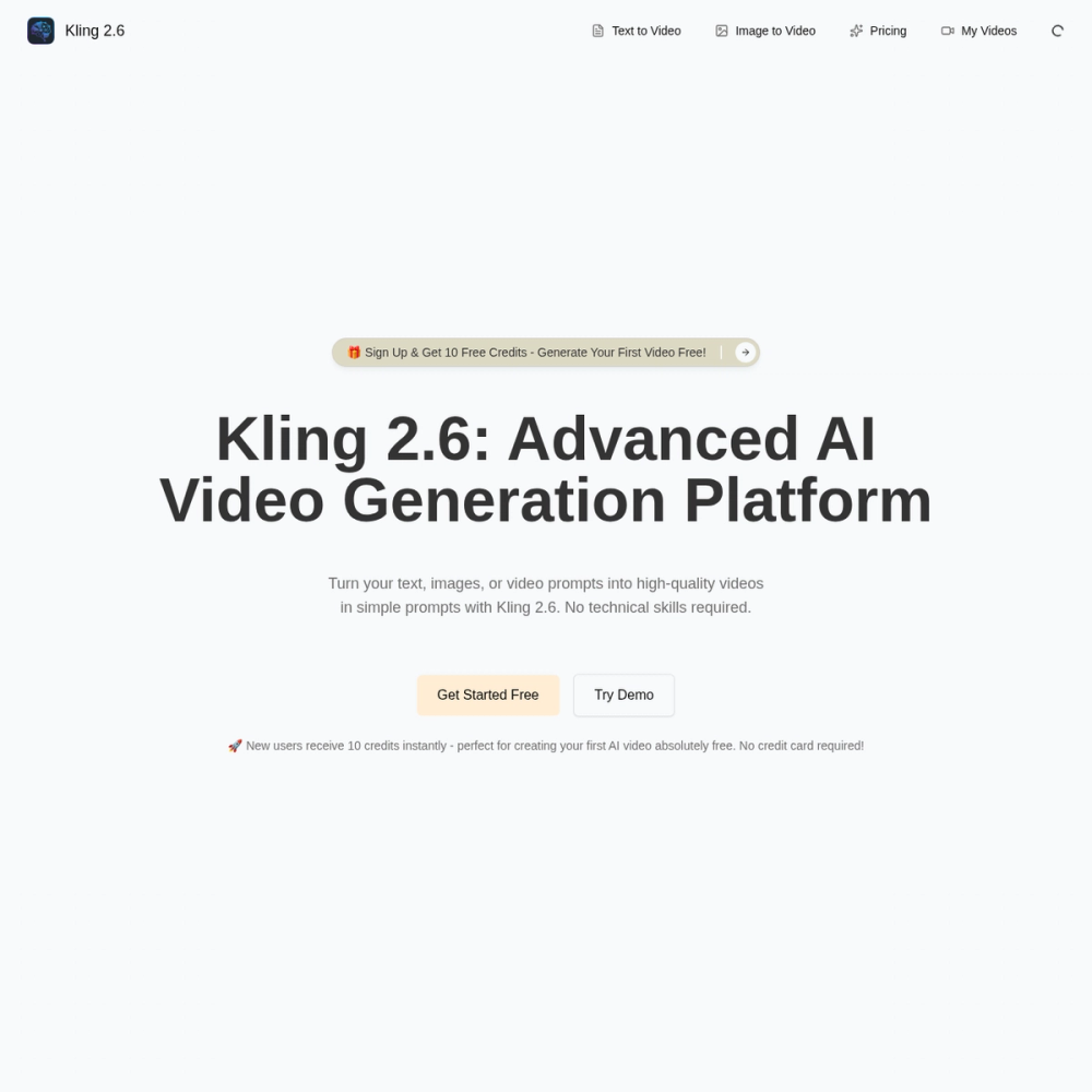 Kling 2.6 AI Video Generator website screenshot Kling 2.6 AI Video Generator website screenshot
