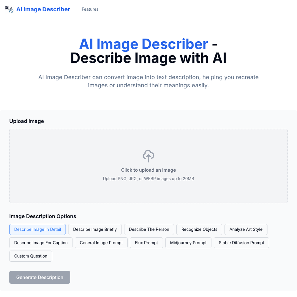 Image Describer website screenshot Image Describer website screenshot